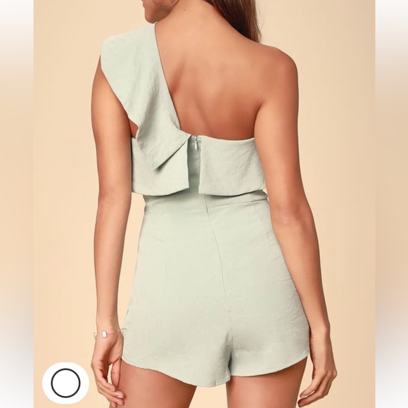 Sage green one shoulder romper - Picture 2 of 4